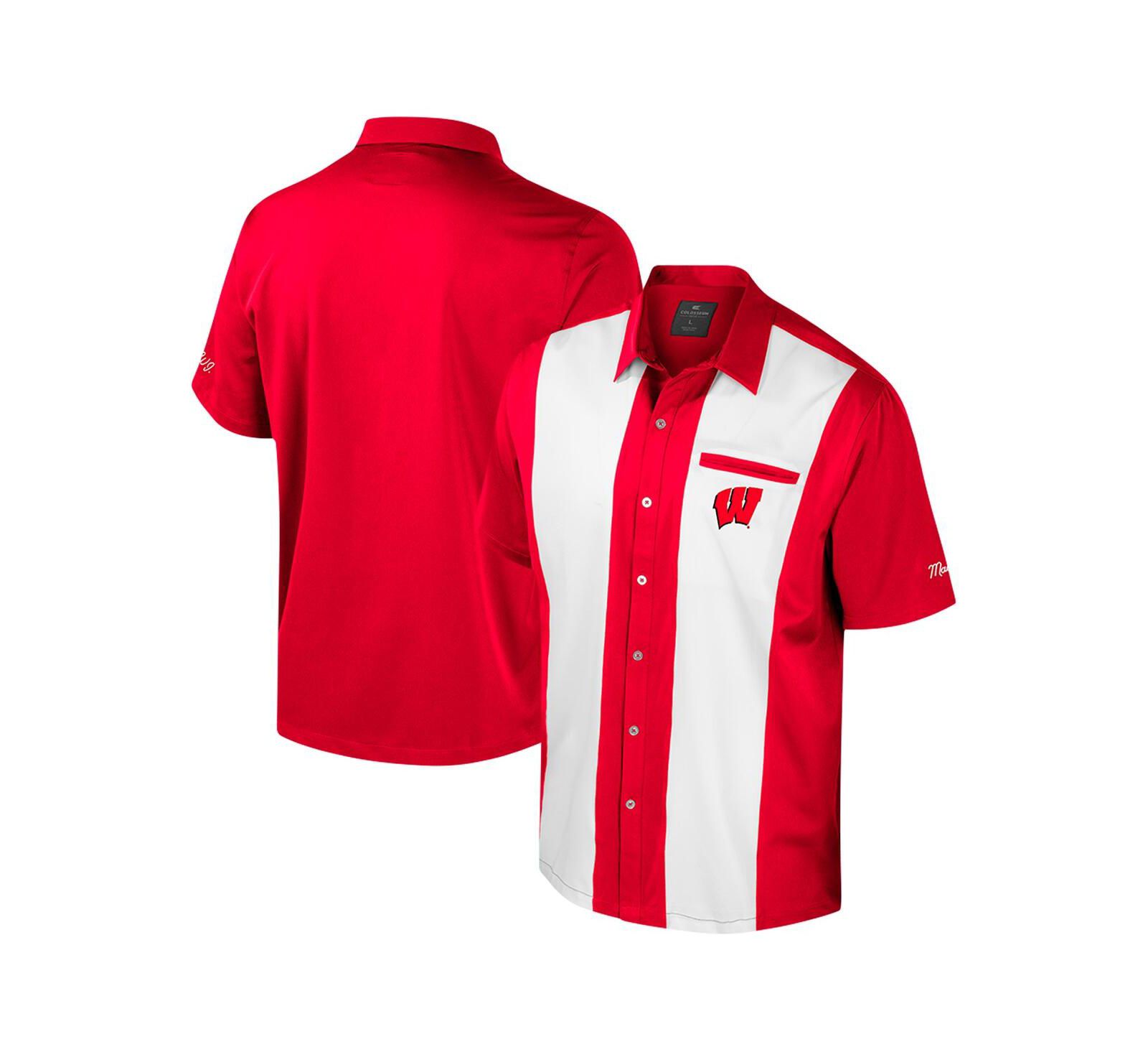 Colosseum Men's Red Wisconsin Badgers Strike Bowling Button-Up Shirt