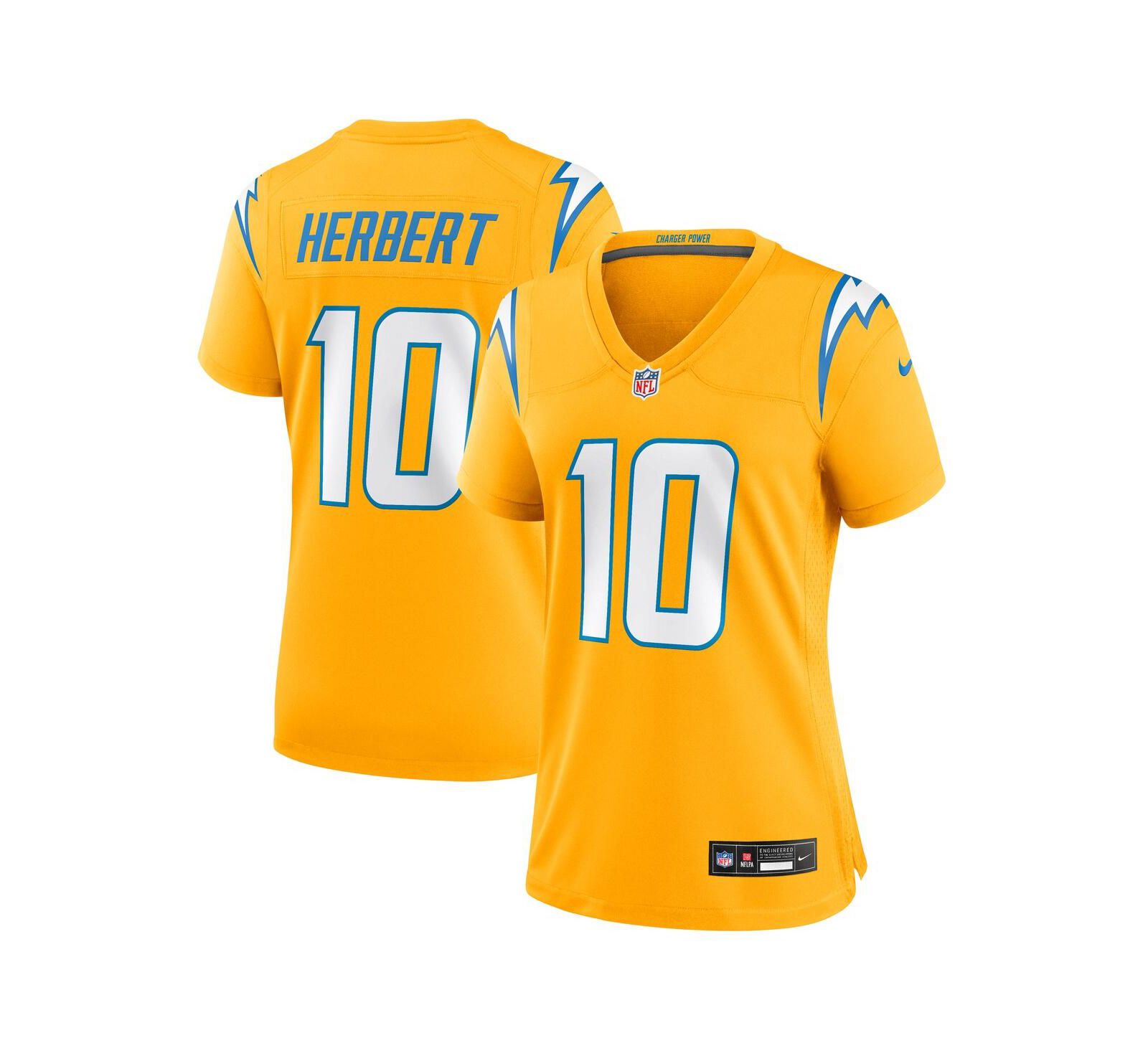Nike Женский Justin Herbert Gold Los Angeles Chargers Alternate Charger Power Game Jersey