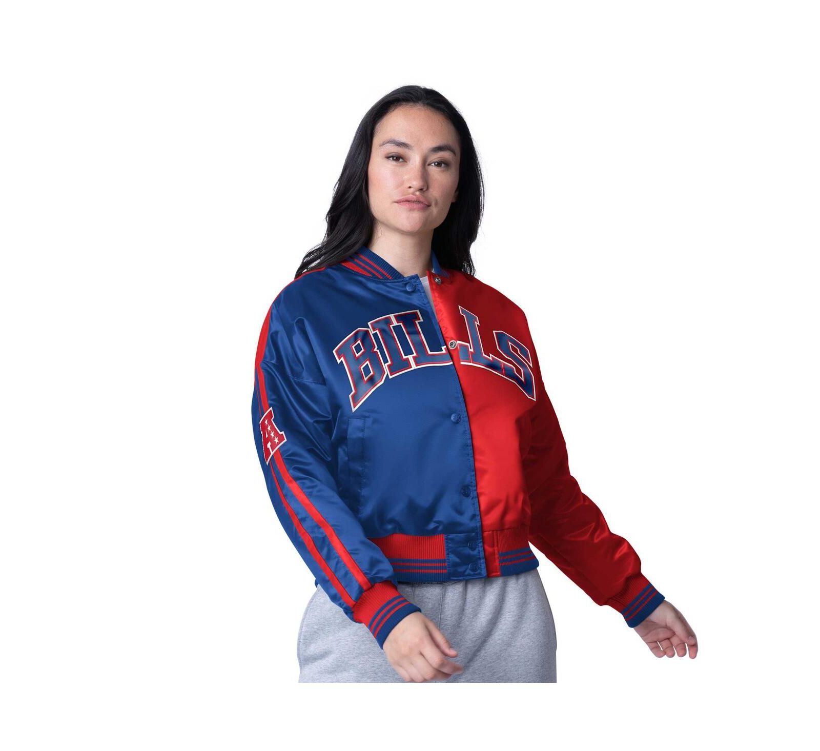 Starter Women's Royal/Red Buffalo Bills Zone Blitz Cropped Full-Snap Satin Jacket