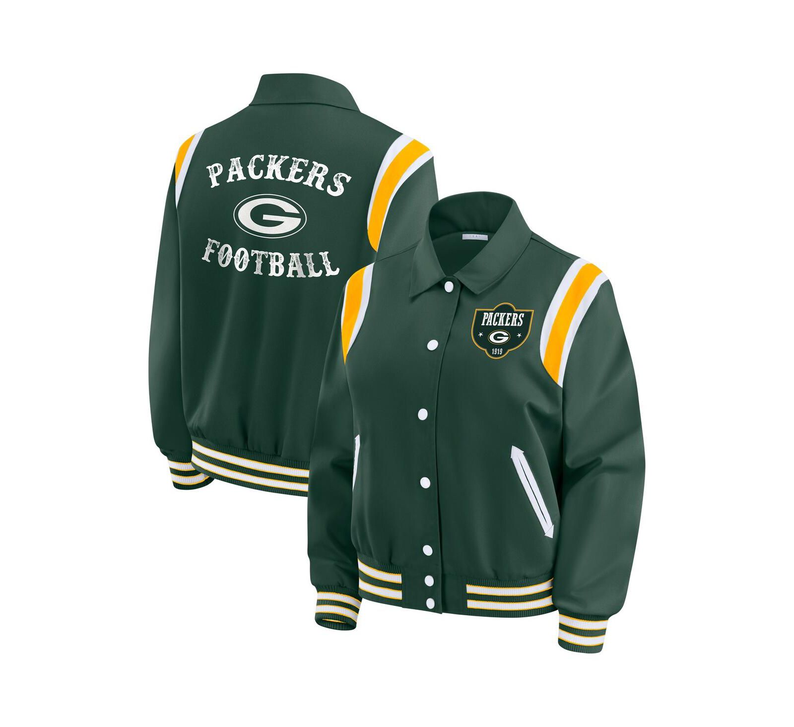 Женская куртка WEAR by Erin Andrews Green Bay Packers Varsity Lightweight Full-Snap Jacket