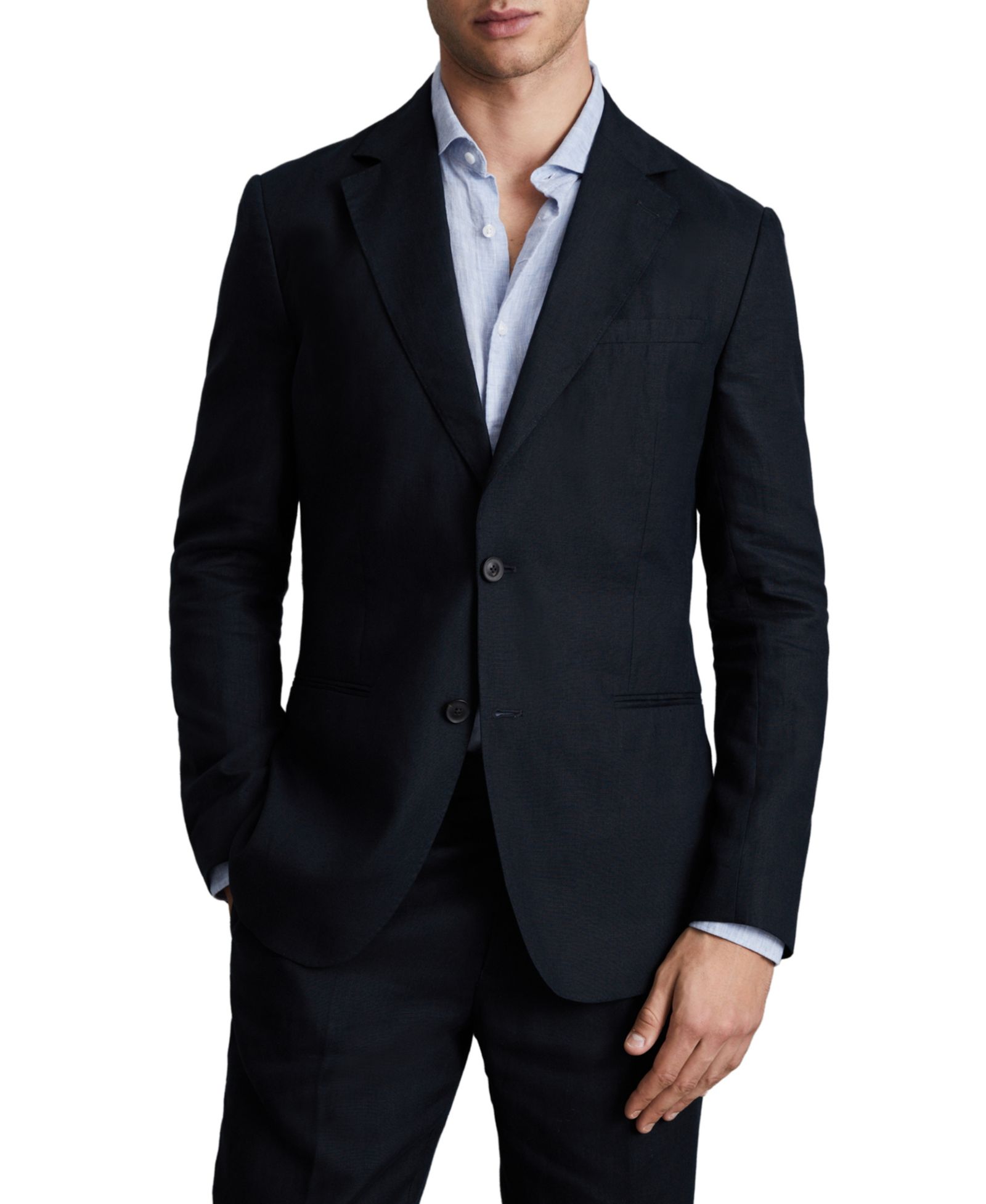 REISS Men's Kin Tailored-Fit Single-Breasted Linen Blazer