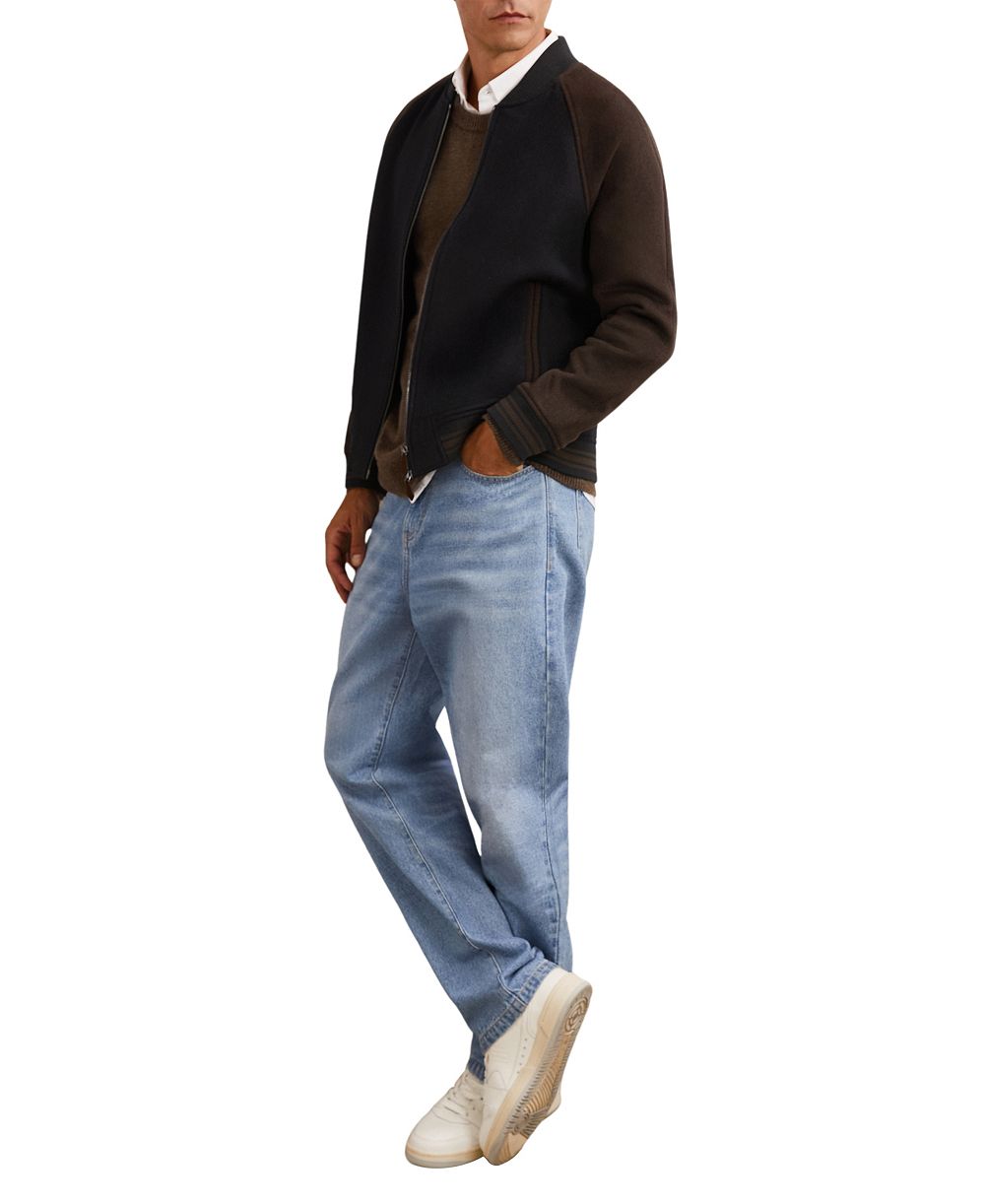 REISS Men's Rylan Wool-Blend Colour-Block Bomber Jacket