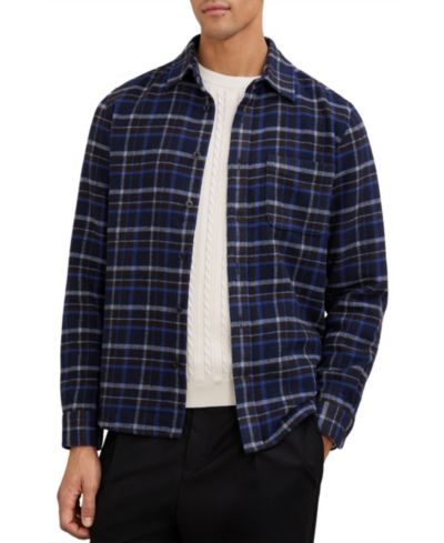 REISS Men's Sam Check Button-Through Overshirt with Wool