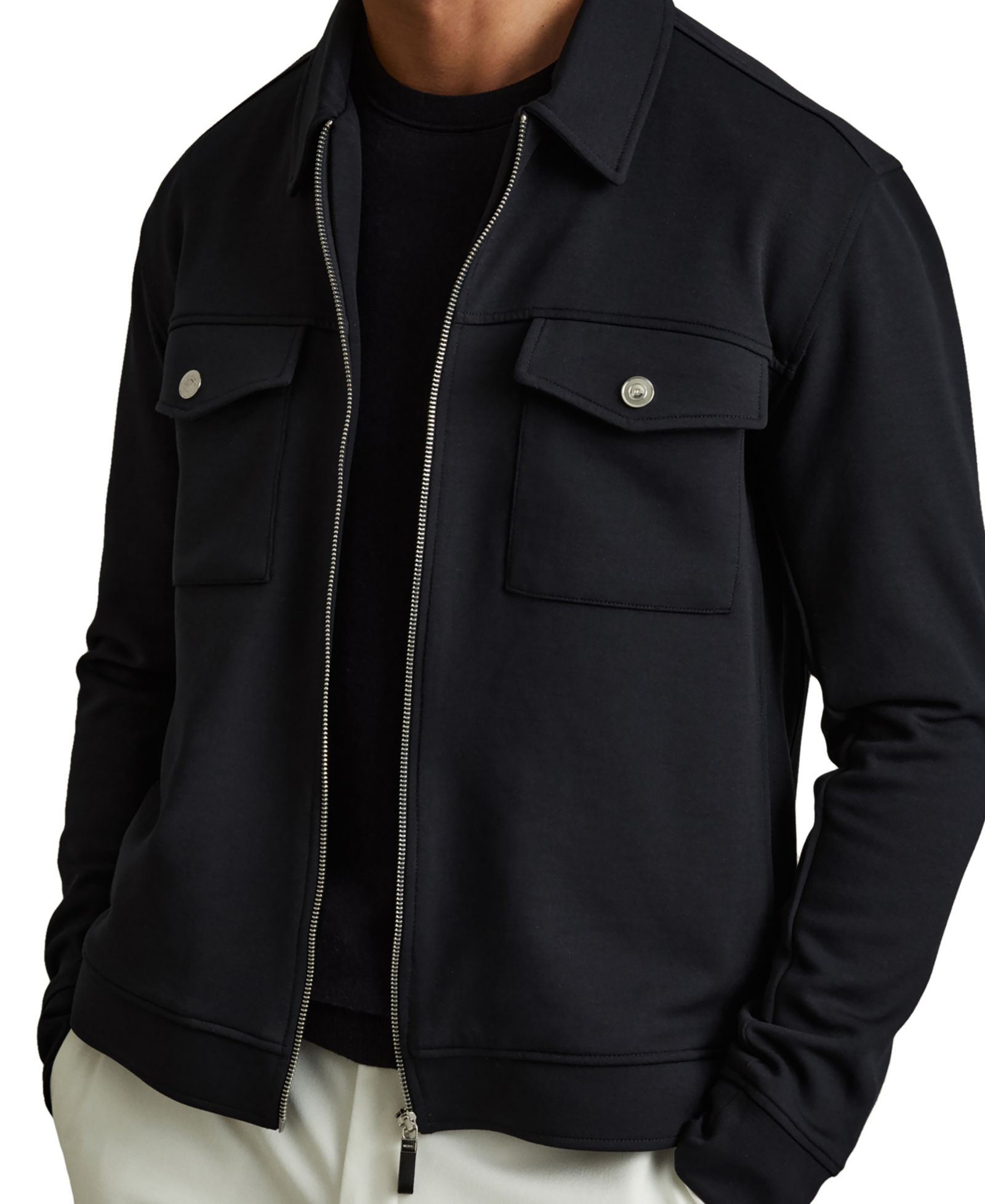 REISS Men's Medina Premium Interlock Zip-Through Overshirt