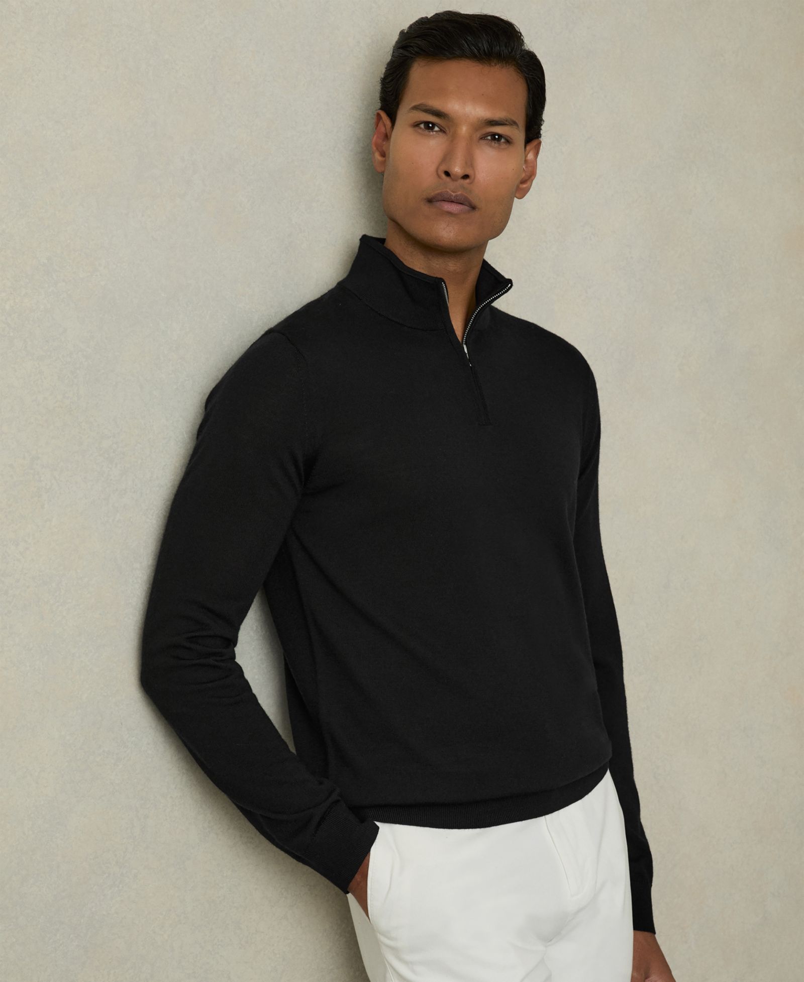 REISS Men's Blackhall Merino Wool Half-Zip Funnel Neck Sweater