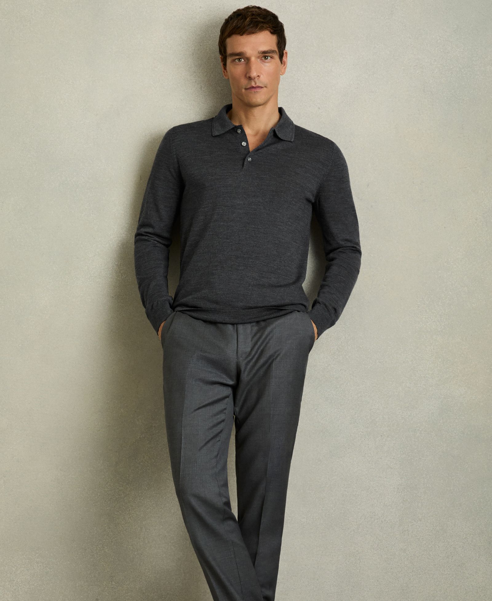 REISS Men's Trafford Merino Wool Polo Shirt