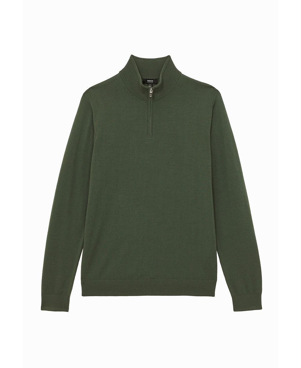 REISS Men's Blackhall Half Zip Funnel Merino Wool Jumper Sweater