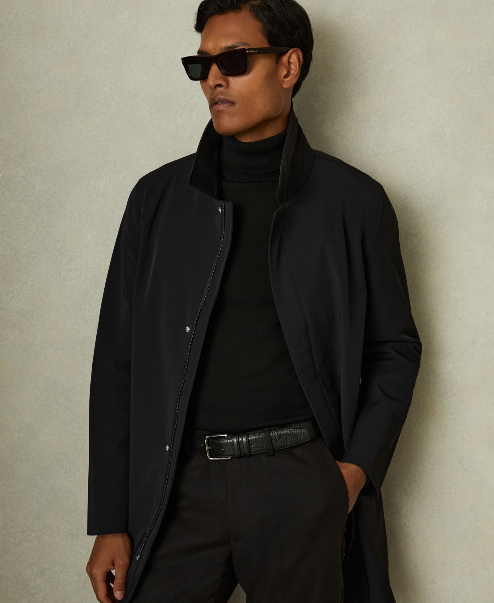 REISS Men's Logan Hybrid Removable Funnel Neck Overcoat