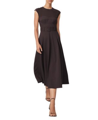 REISS Women's Ava Midi A-Line Belted Dress