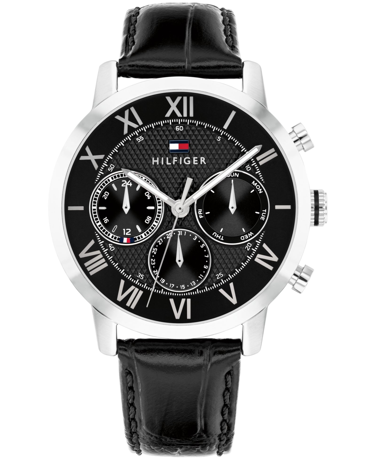 Часы Tommy Hilfiger Men's Multifunction Black Leather Strap 42mm