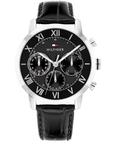 Часы Tommy Hilfiger Men's Multifunction Black Leather Strap 42mm