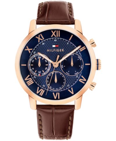 Мужские многофункциональные часы Tommy Hilfiger с темно-коричневым кожаным ремешком, 42mm