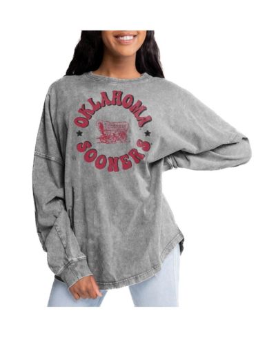 Gameday Couture Women's Gray Oklahoma Sooners Playing Around Faded Wash Oversized Long Sleeve T-Shirt