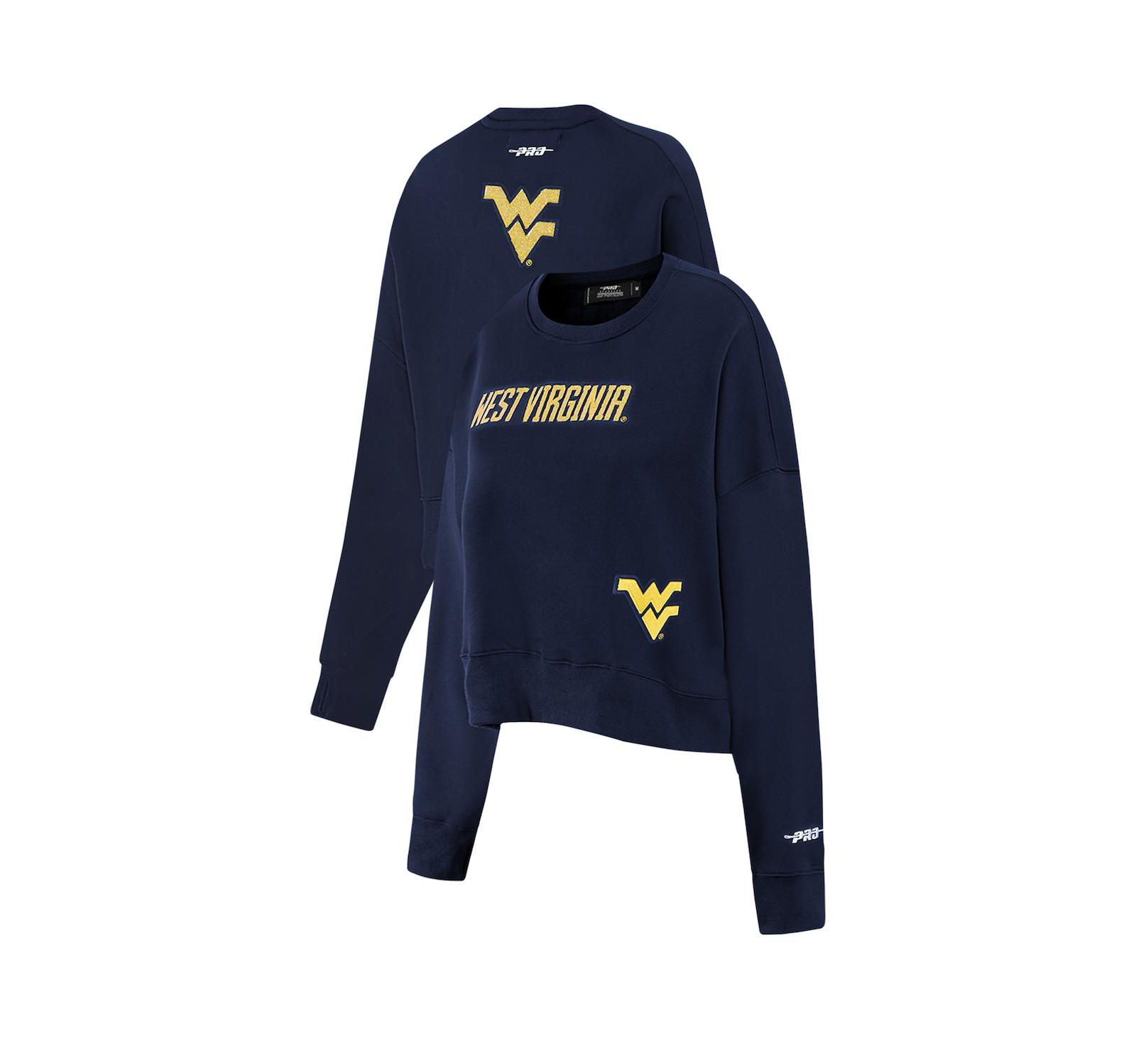 Женская толстовка Pro Standard Navy West Virginia Mountaineers Sequin Boxy Cropped Pullover