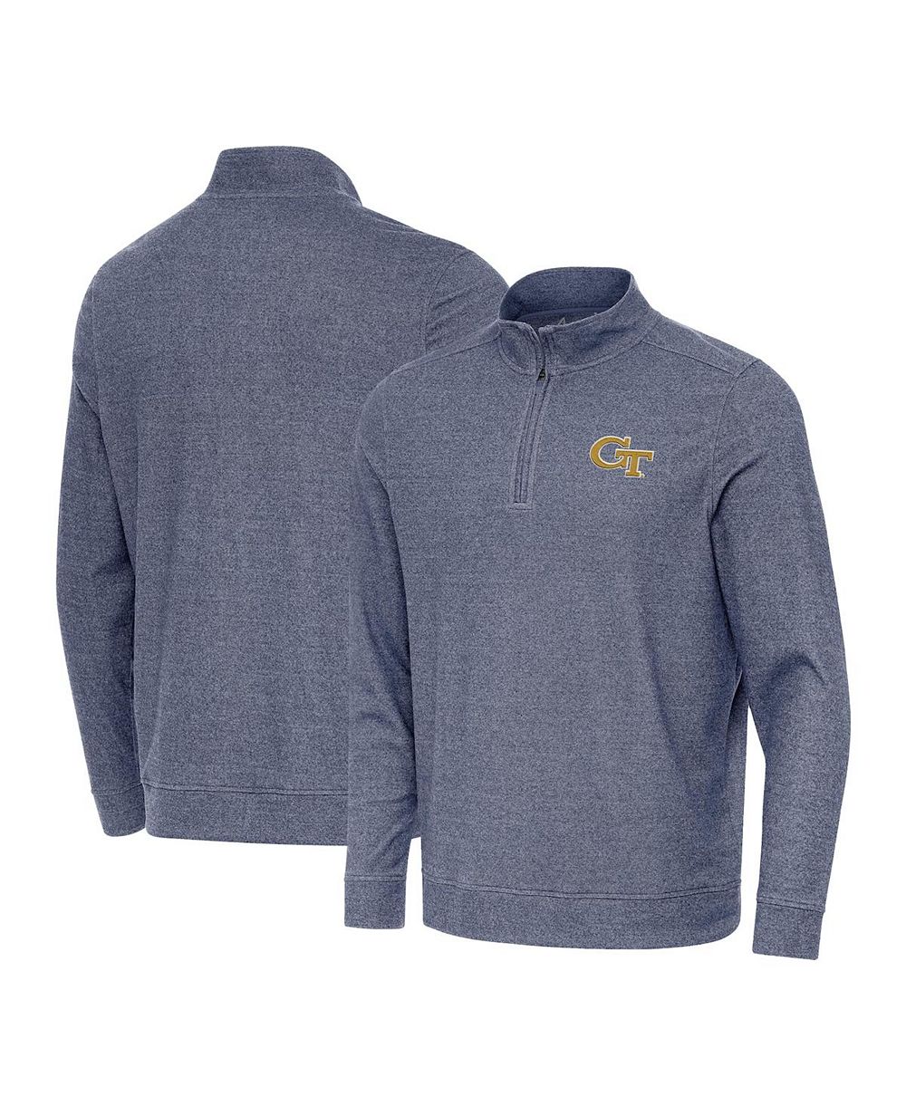 Antigua Men's Heather Navy Georgia Tech Yellow Jackets Subtle Quarter-Zip Hoodie