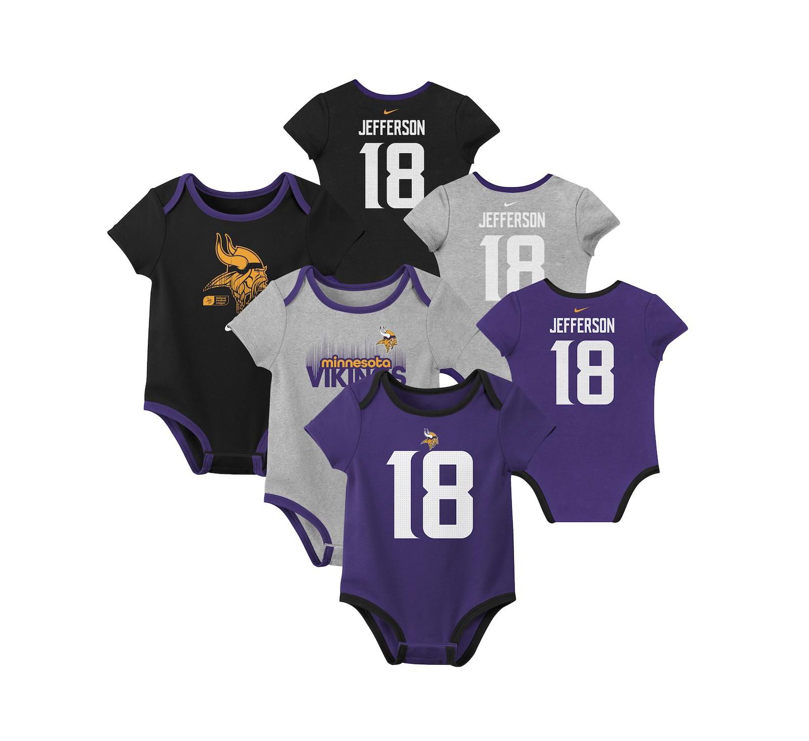 Комплект боди Nike 3-Pack Justin Jefferson Minnesota Vikings Name & Number для малышей