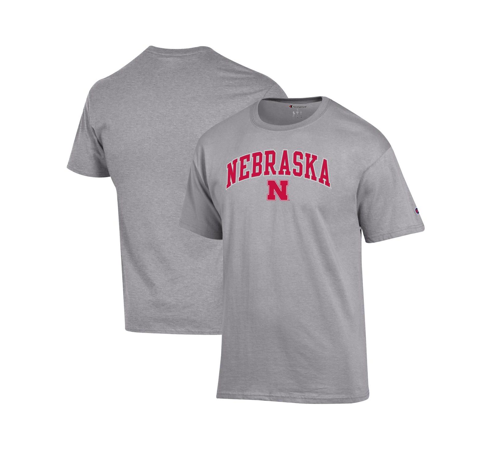 Мужская футболка Champion Heather Gray Nebraska Huskers Arch Over Logo