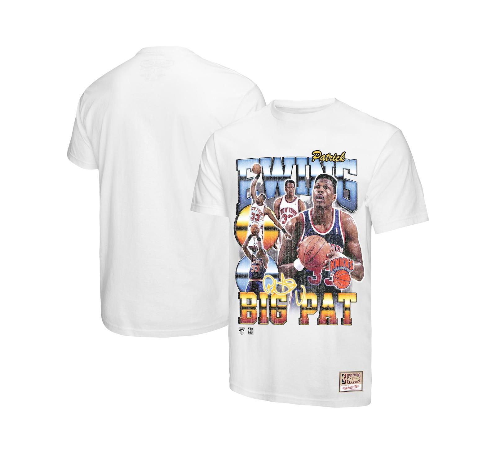 Мужская футболка Mitchell & Ness Patrick Ewing White New York Knicks Hardwood Classics Commemorative Player Collage