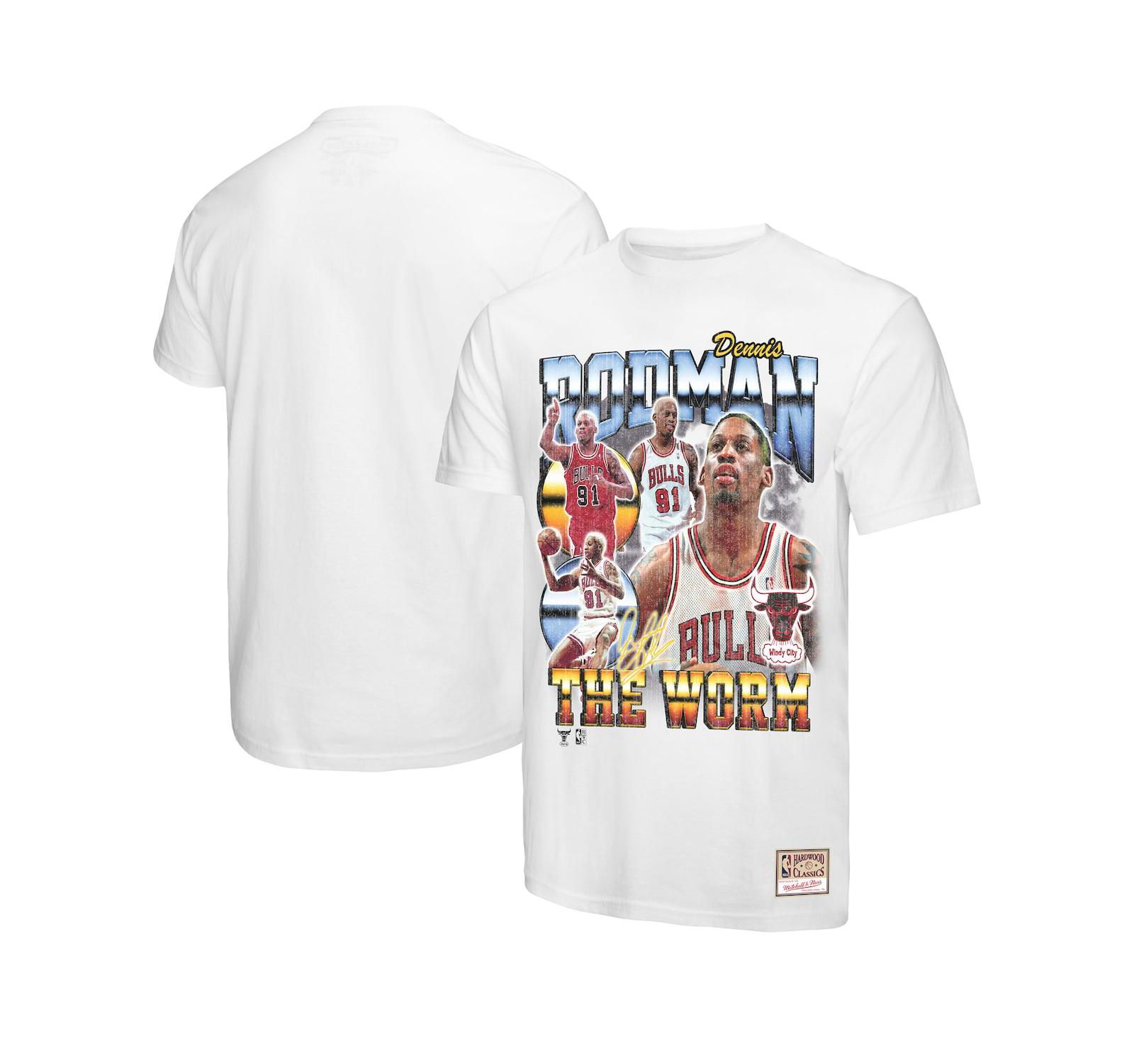 Mitchell & Ness Мужской Dennis Rodman White Chicago Bulls Hardwood Classics Commemorative Player Collage T-Shirt