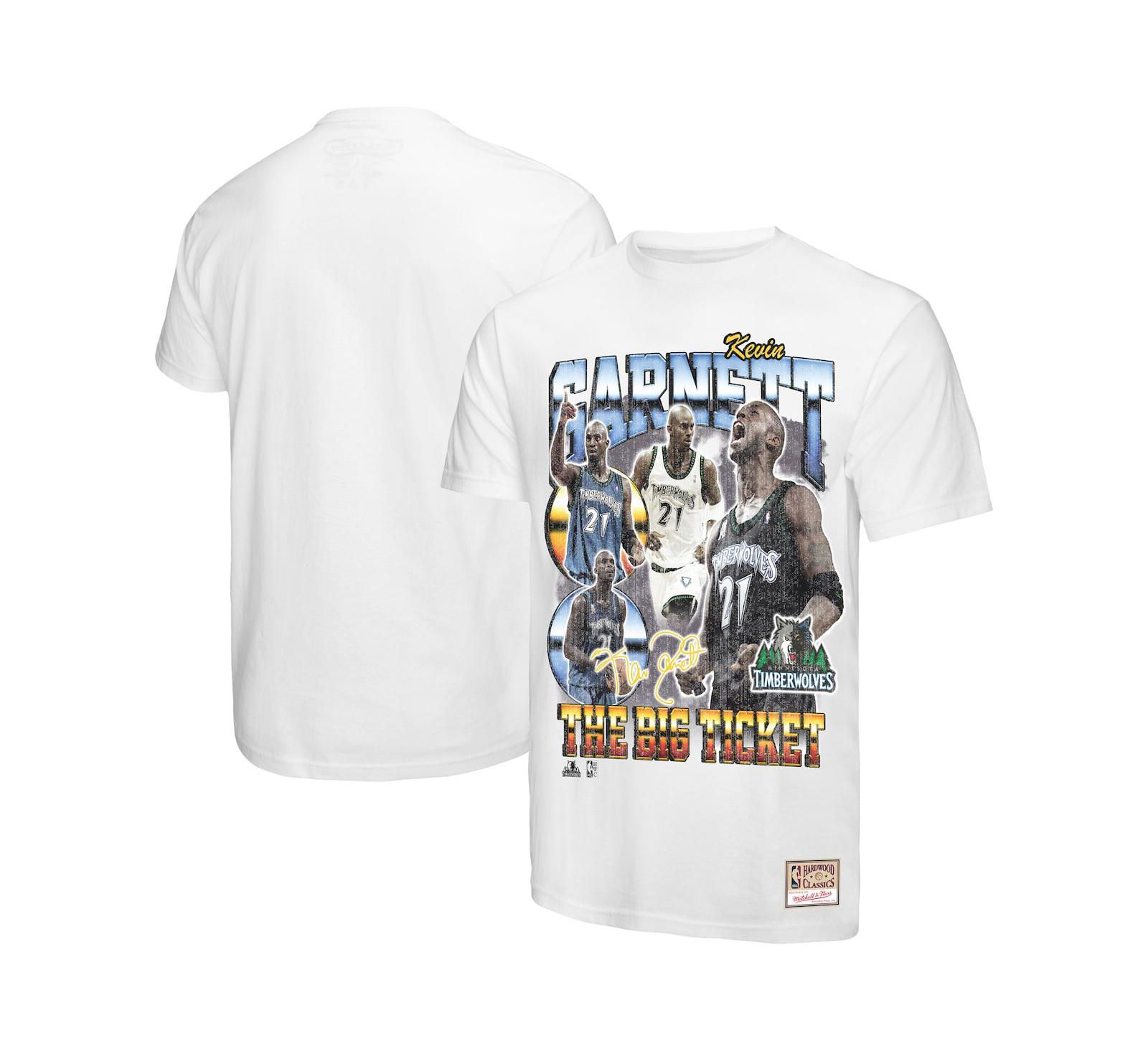 Mitchell & Ness Men's Kevin Garnett White Minnesota Timberwolves Hardwood Classics Commemorative Player Collage T-Shirt