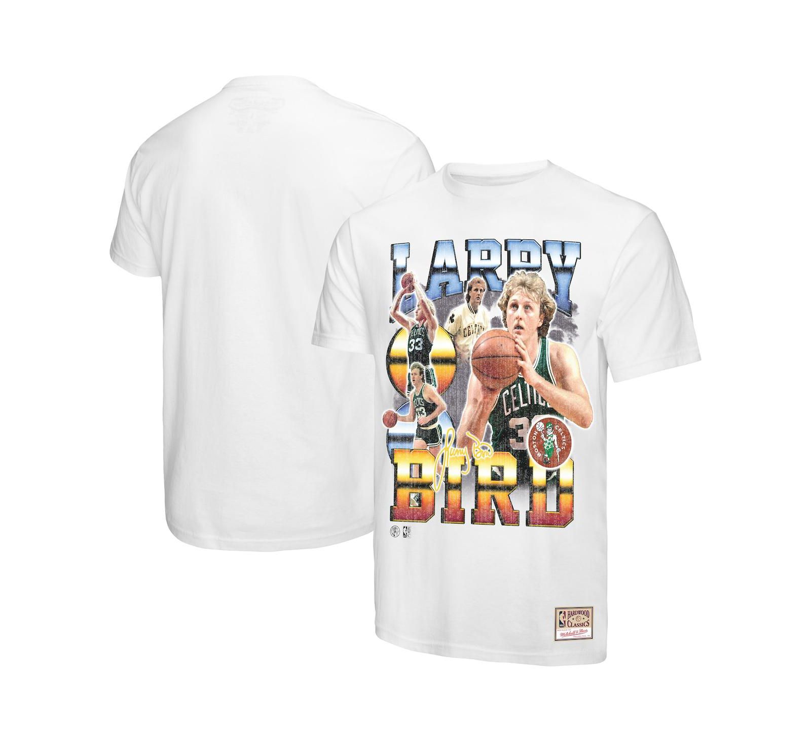 Мужская футболка Mitchell & Ness Larry Bird White Boston Celtics Commemorative Collage