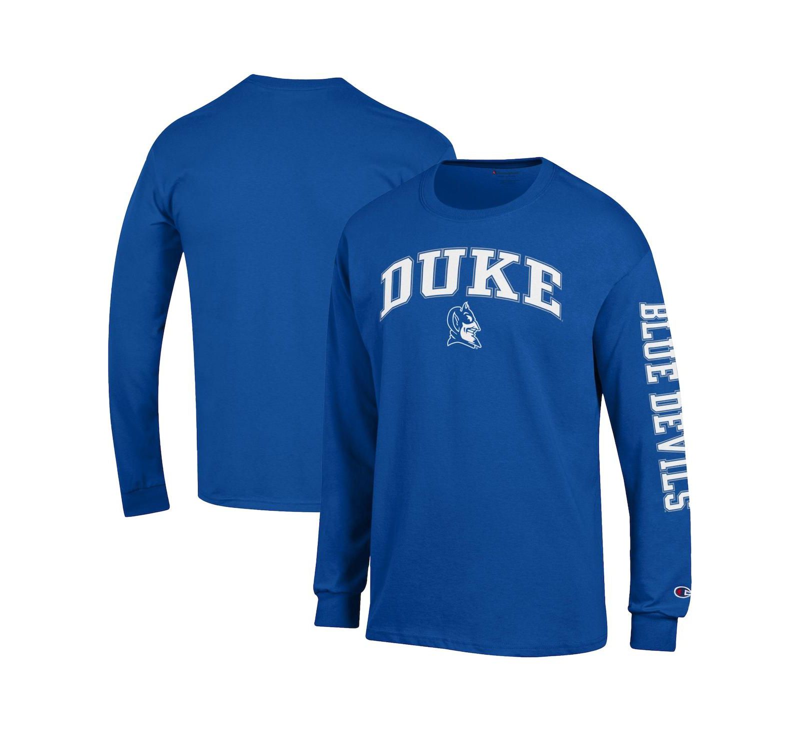 Мужская футболка Champion Royal Duke Blue Devils Arch Over Logo с длинным рукавом