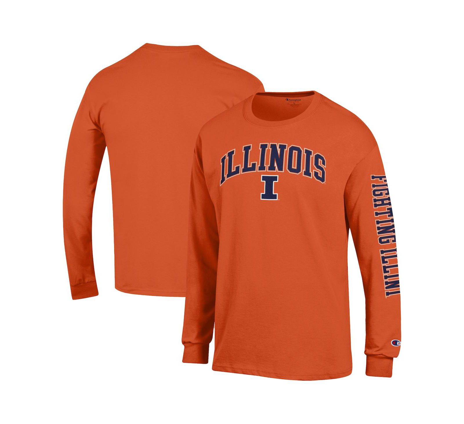 Champion Men's Orange Illinois Fighting Illini Arch Over Logo 2-Hit Long Sleeve T-Shirt