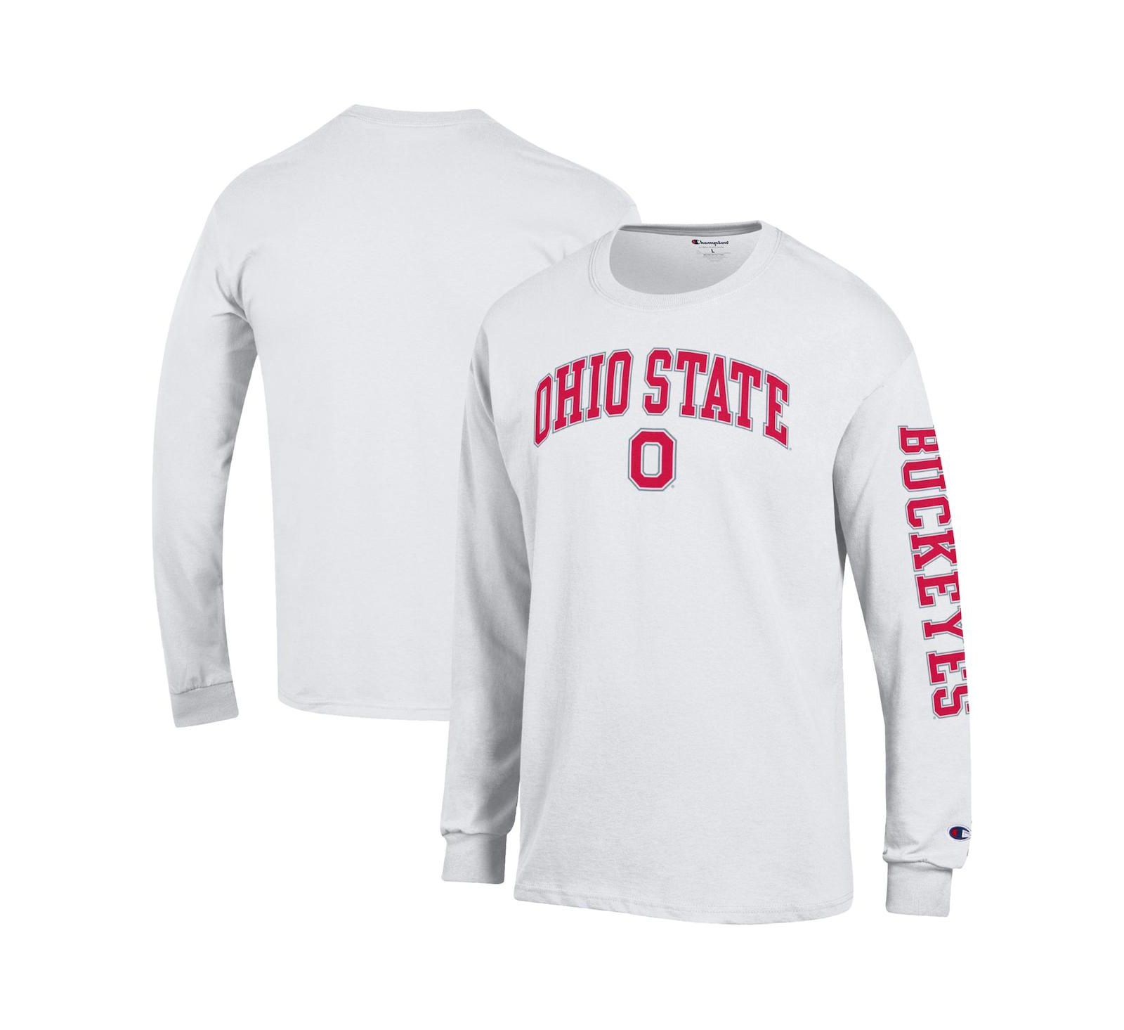 Champion Men's White Ohio State Buckeyes Arch Over Logo 2-Hit Long Sleeve T-Shirt