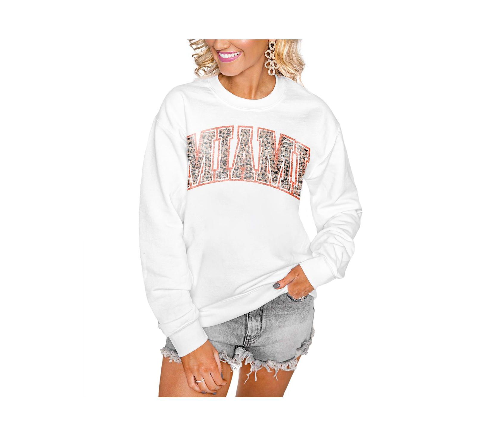 Gameday Couture Women's White Miami Hurricanes Distressed Snap Perfect Oversized Pullover Sweatshirt