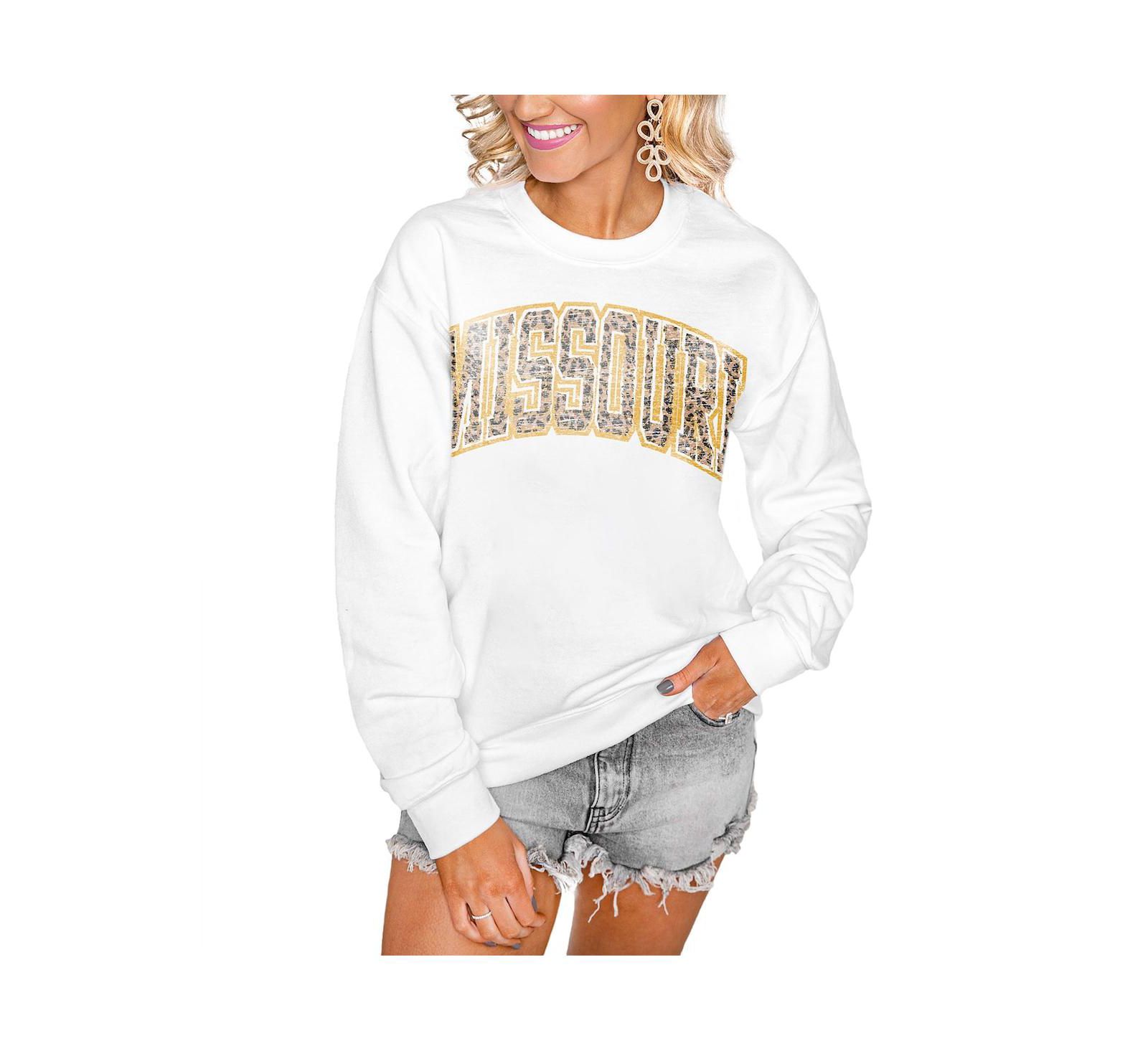 Gameday Couture Women's White Missouri Tigers Distressed Snap Perfect Oversized Pullover Sweatshirt