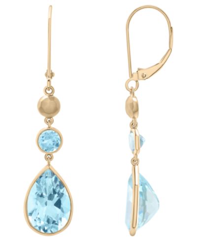 Серьги-подвески Sky Blue Topaz & Blue Topaz в желтом золоте 14k
