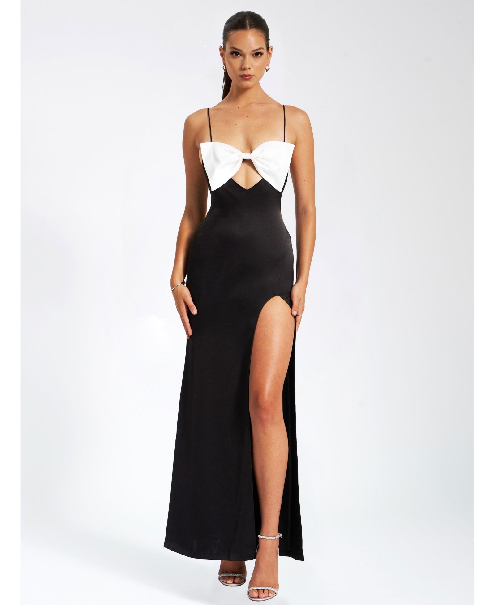 Женское вечернее платье Miss Circle Eleanor Black and White Bow Satin