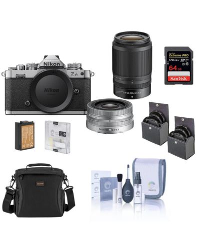 Nikon Z fc DX-Format Mirrorless Camera с объективом NIKKOR Z DX 16-50mm, Silver и 50-250mm Lens, Black Bundle с 64GB SD Card, Shoulder Bag, Extra