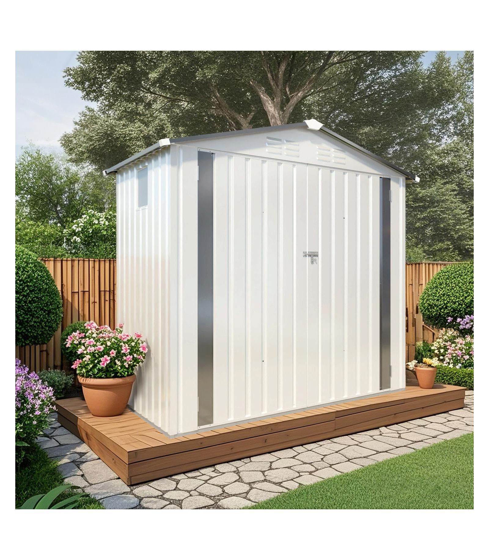 Streamdale Furniture 6x3.5ft Metal Storage Shed, Window, Lockable Door - White/Gray