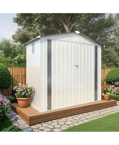 Streamdale Furniture Металлический сарай для хранения 6x3.5ft, окно, запираемая дверь, белый/серый
