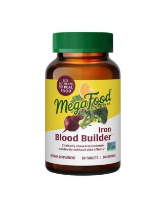 MegaFood Blood Builder Iron Supplement for Women and Men with Vitamin C, B12 and Folic Acid, 60 Ct