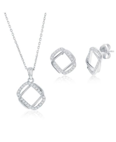 Комплект из ожерелья и серег Sterling с переплетающимися прямоугольниками и CZ