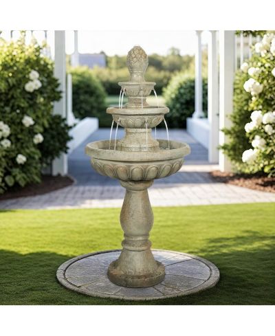 SunJet High 3-Tiers Modern Concrete Outdoor Water Fountain - Round Large Outdoor Fountains and Waterfalls for Garden