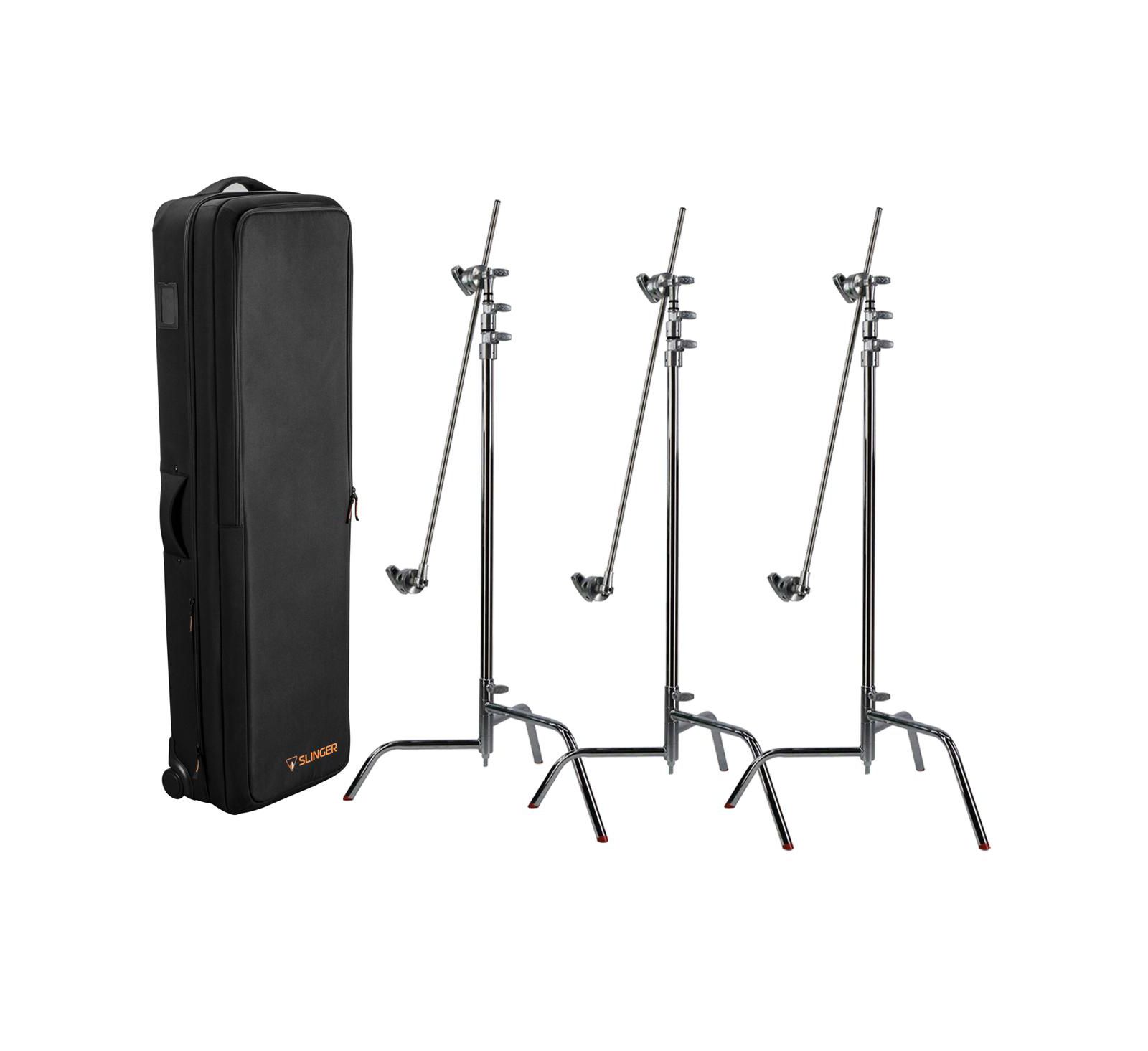Matthews 40" C+ Stand with Turtle Base,Chrome,3-Pack, w/Slinger L6 BigBag