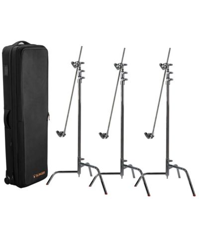 Matthews 40" C+ Stand with Turtle Base,Chrome,3-Pack, w/Slinger L6 BigBag