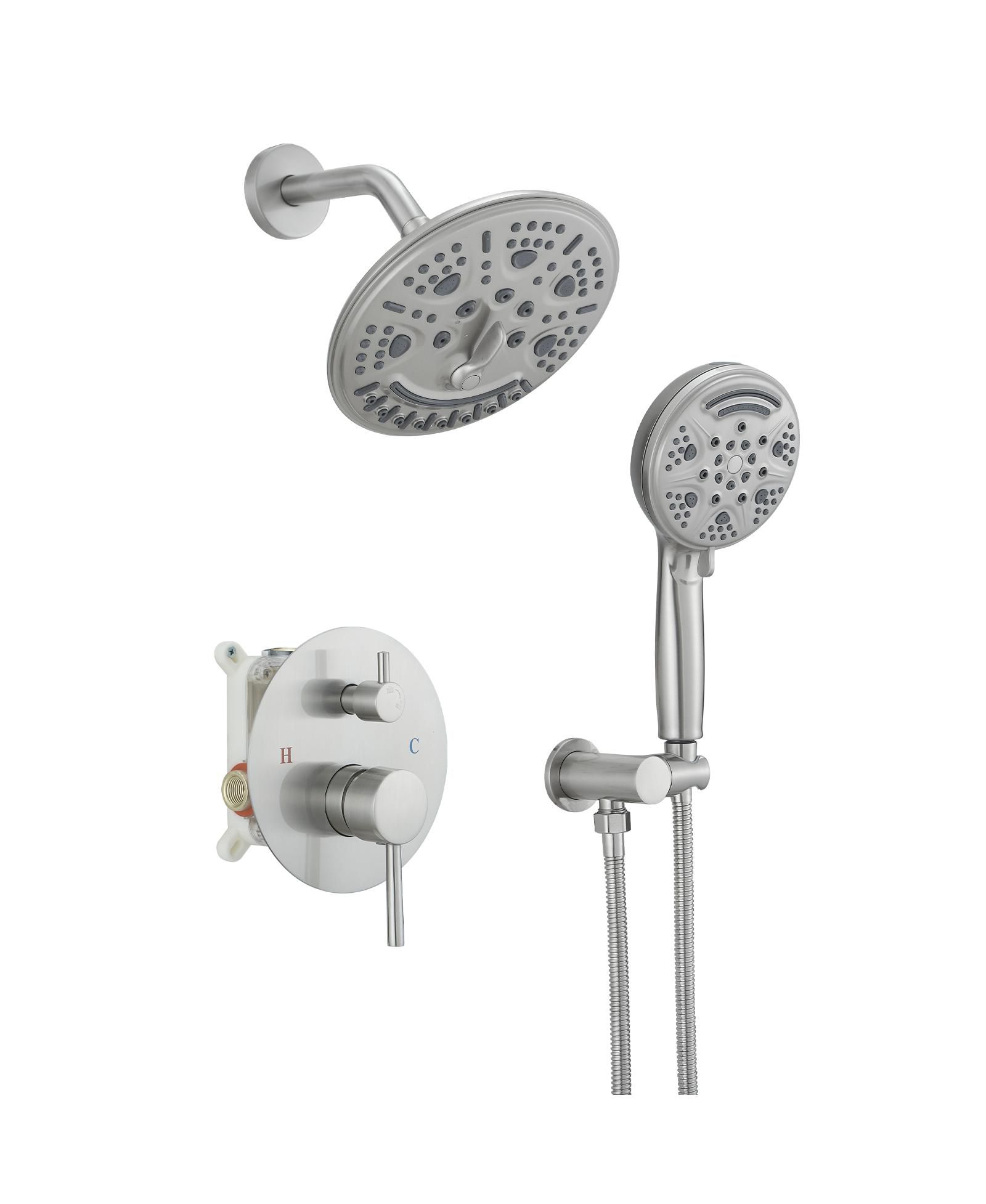 Greenspring Single-Handle 1-Spray Round Rain Shower Faucet Set with Rain Shower Head & Hand Shower in Brushed Nickel (Valve Included)