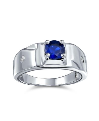 Bling Jewelry 1CTW Blue Sapphire CZ Solitaire Ring for Men -.925 Sterling Silver Statement Band