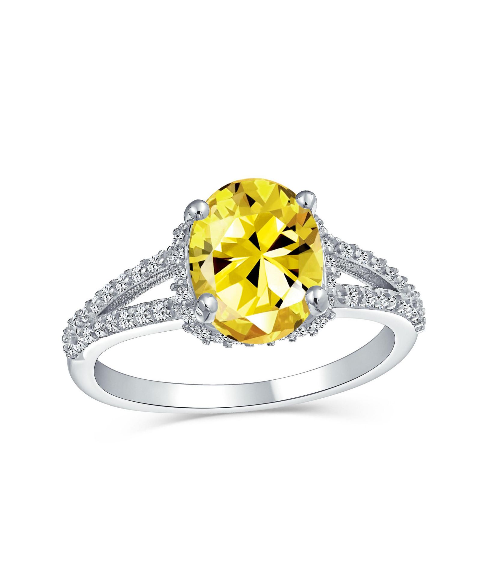 Bling Jewelry Классическое помолвочное кольцо с фианитами, овальное, серебро sterling silver