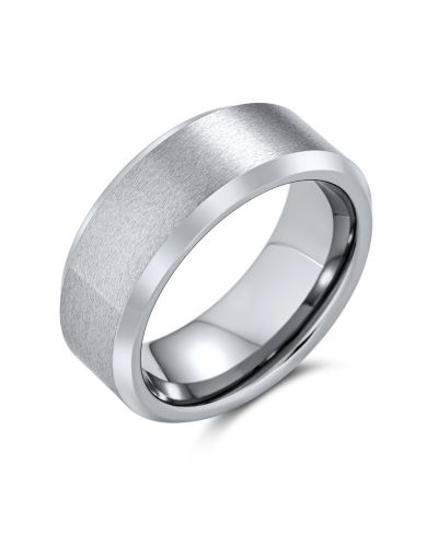 Bling Jewelry Classic Men's Band Ring Wide 8MM Beveled Edge Matte Brushed Finish Comfort Fit