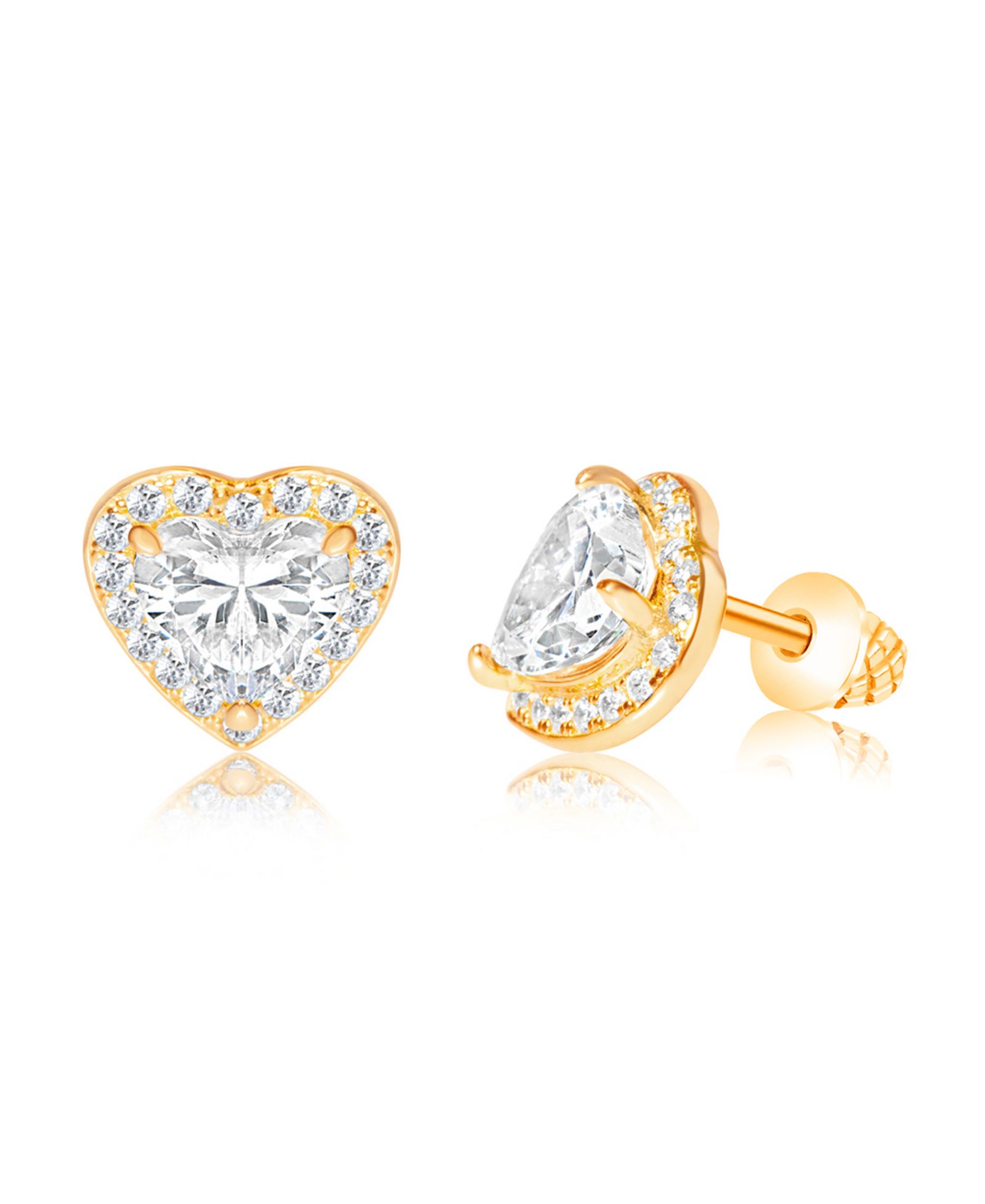 Серьга Chanteur Heart White Crystal Yellow Gold Brass Screwstud для девочек