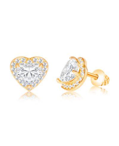 Серьга Chanteur Heart White Crystal Yellow Gold Brass Screwstud для девочек