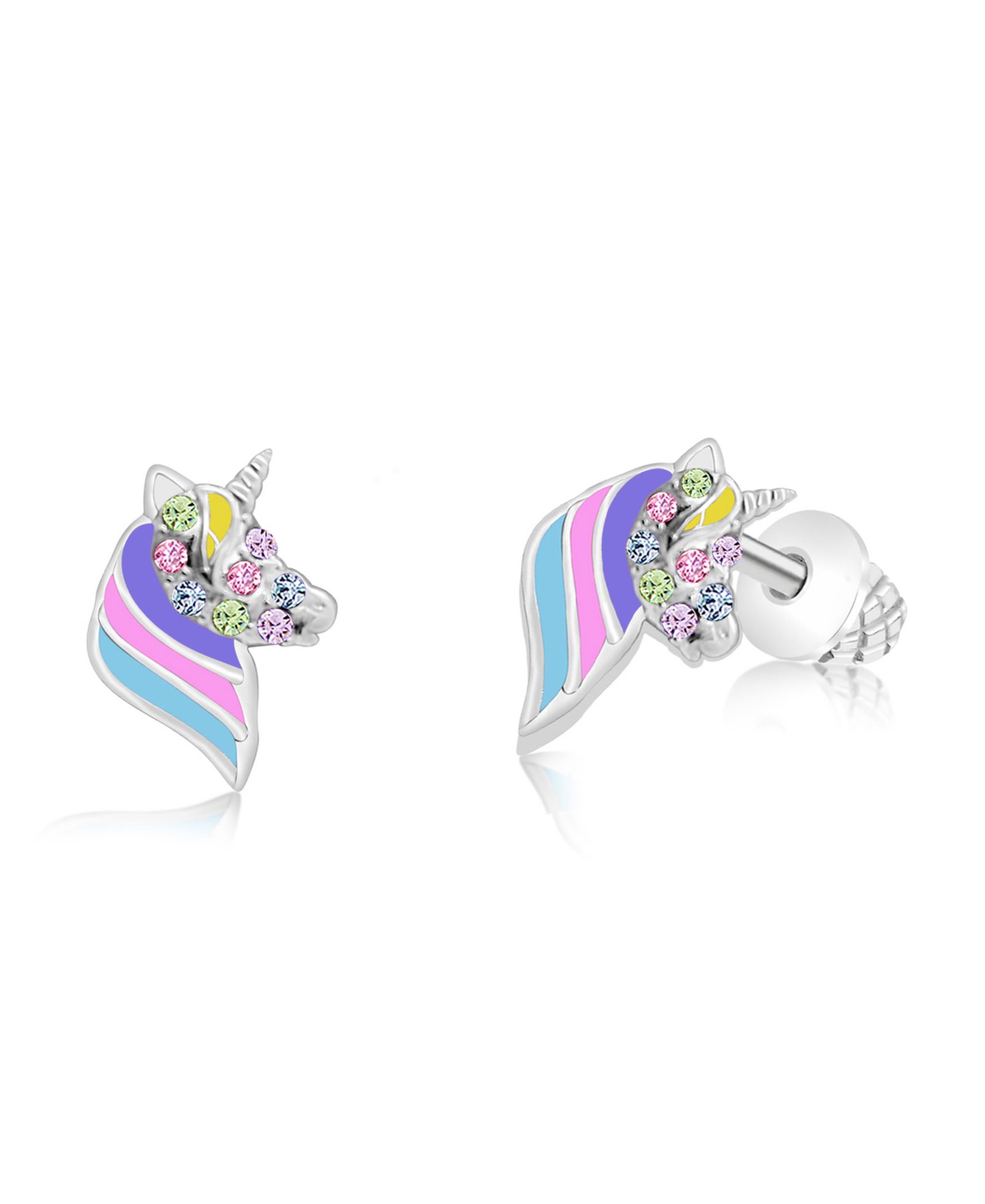 Детские серьги Chanteur Unicorn Enamel Crystal White Gold Palladium Plating