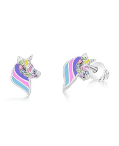 Детские серьги Chanteur Unicorn Enamel Crystal White Gold Palladium Plating