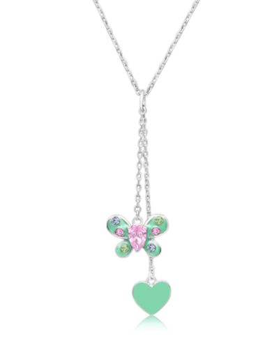 Детское ожерелье Chanteur Butterfly Green Heart Crystal White Gold Palladium Plating