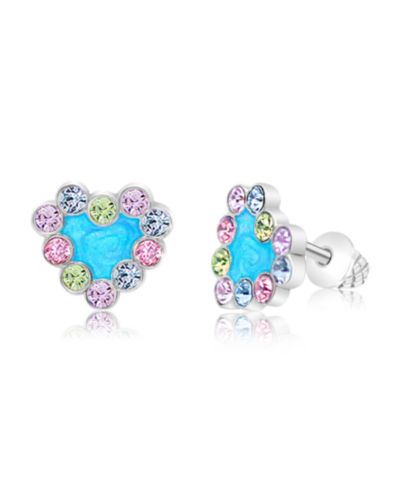 Серьги Chanteur/Girl/Heart Blue Enamel Crystal White Gold Palladium Plating Screwstud